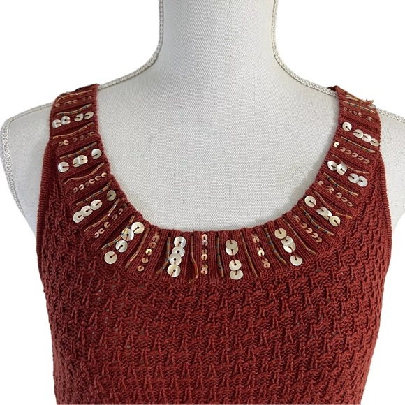 Nine West Nine & Company Petite Rust Red Tank Top Waffle Knit Beaded Sequin - Picture 2 of 9